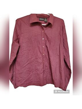 Rebecca Malone Metallic Shimmer Button Up Blouse XL Purple Office Career Top